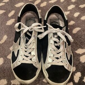 Golden goose black and metallic silver golden goose sneakers , size 37